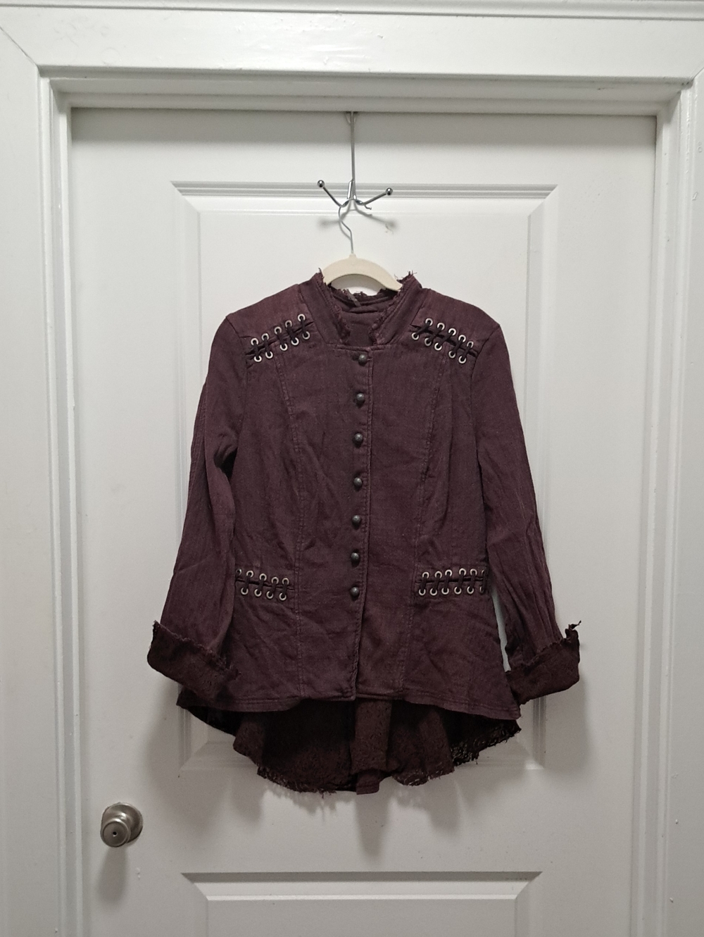 Free People Plum Button-Front Jacket with Grommet Detail